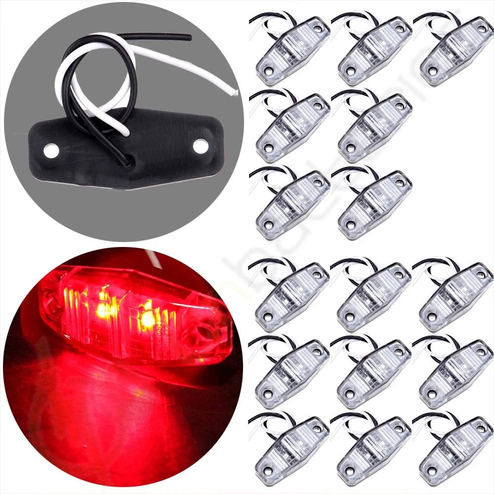 Pack of 16 Clear Lens Side Marker Lights for Trailer Truck Pickup 12V