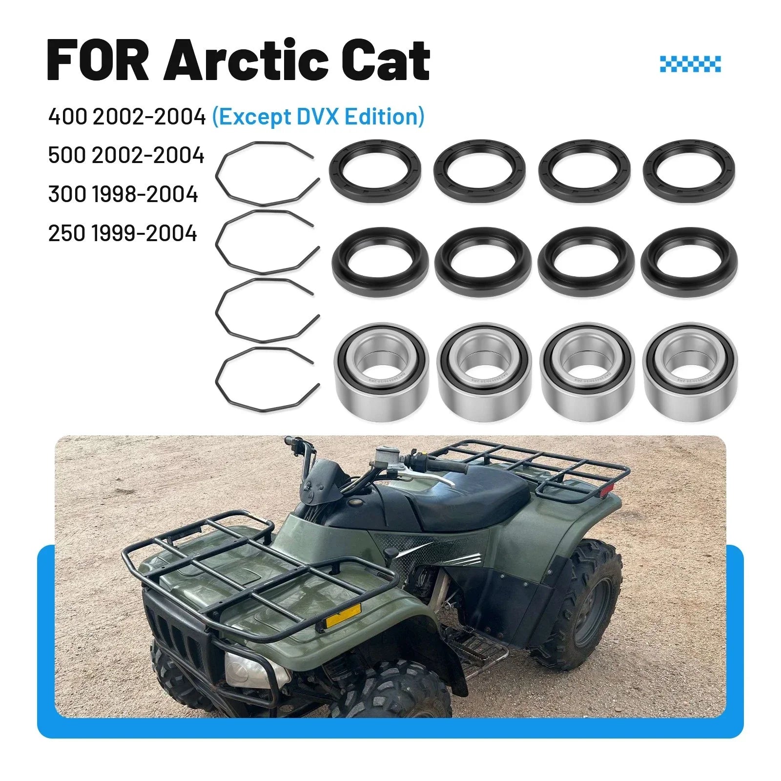 Front & Rear Wheel Hub Bearings Seals Kit for Arctic Cat ATV (2002–2004)