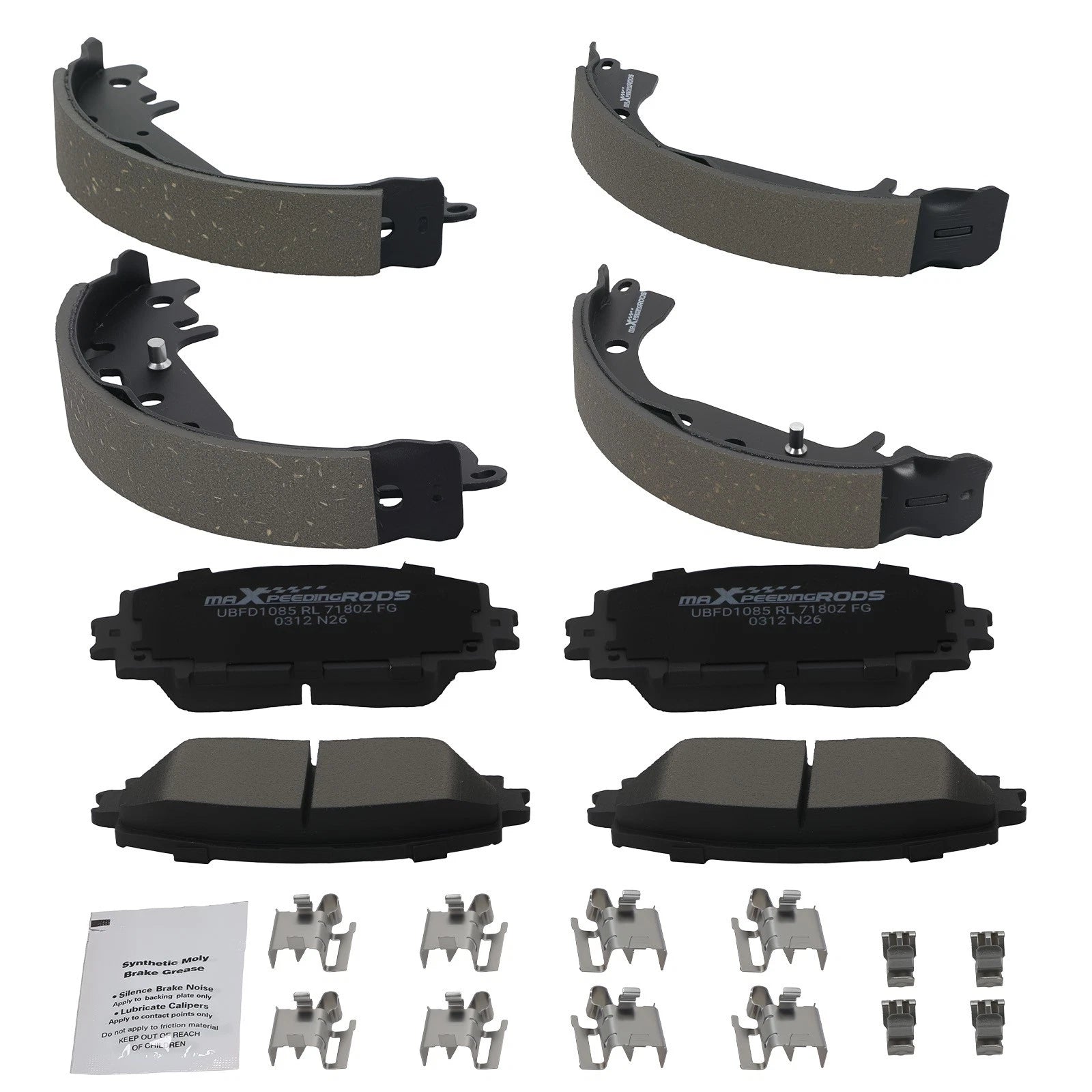 Set of 4 Ceramic Brake Pads and Drum Shoes for Toyota Yaris (2006–2014) D1184