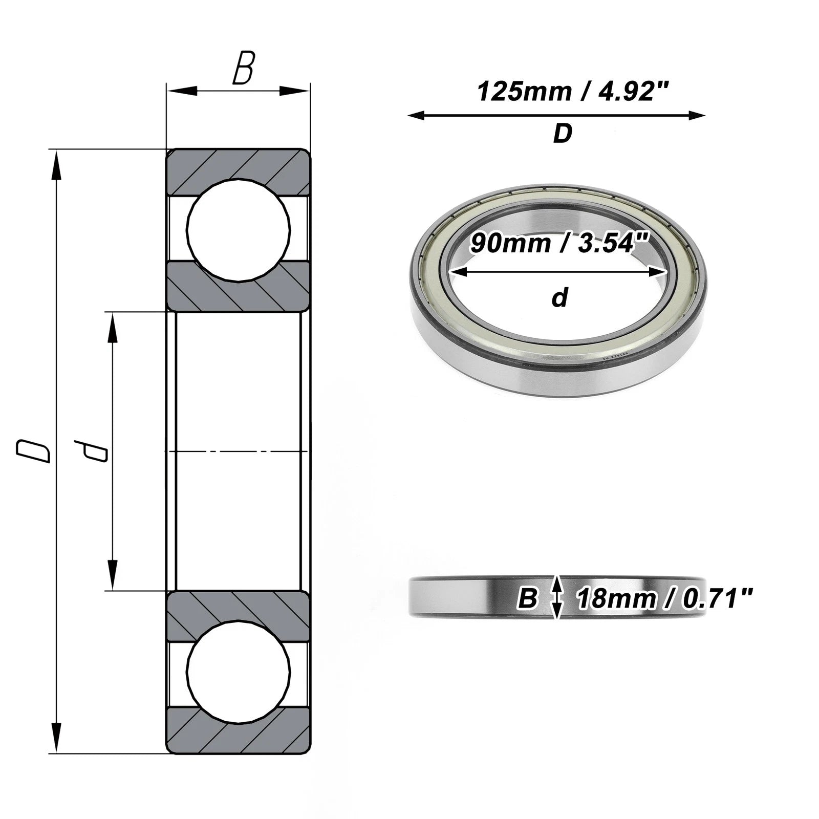 Deep Groove Ball Bearing P5 90x125x18mm for Scooter Skateboard (1 Pc)
