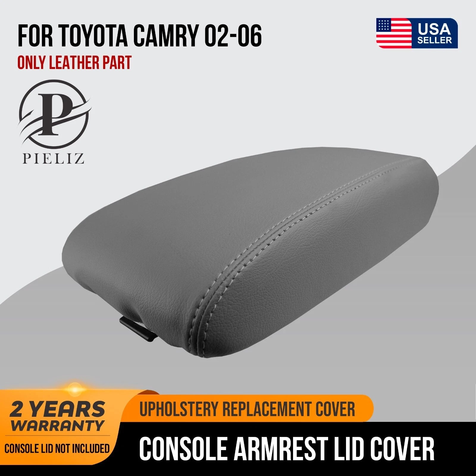 Leather Console Lid Pull Over Cover for Toyota Camry (2002–2006) Gray