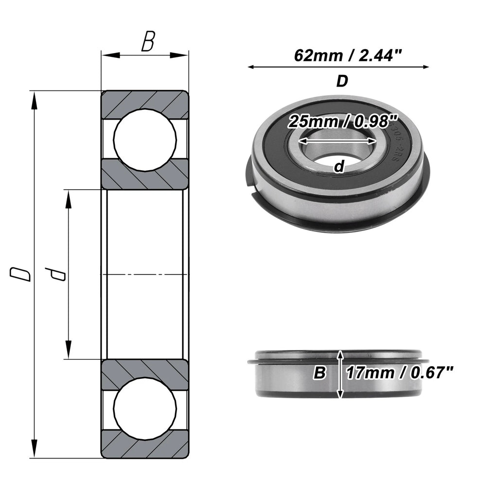 Deep Groove Ball Bearing 6305NR2RS for Scooter Skateboard (25x62x17mm)