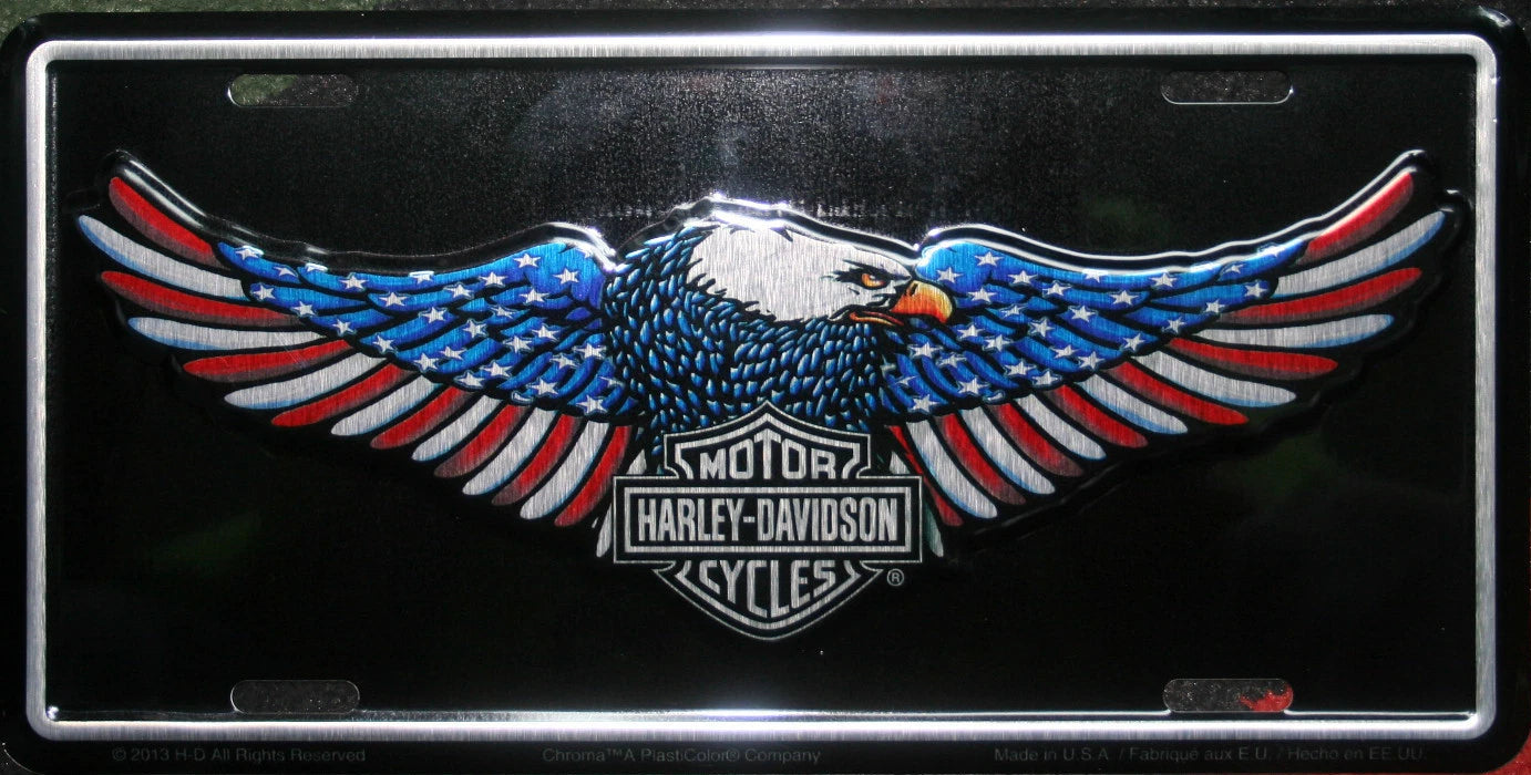 Patriotic Eagle Stamped Metal Tag Front Plate for Harley-Davidson