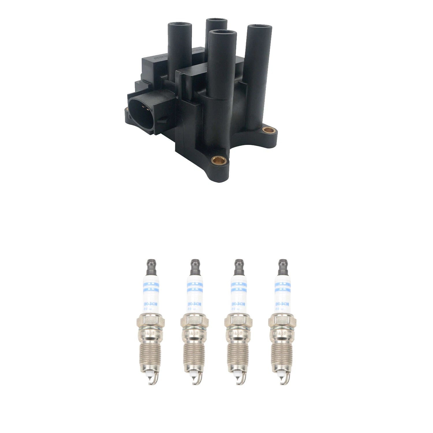 Set of 4 Hitachi Ignition Coils & Bosch Iridium Spark Plugs for Ford Focus (2000–2011)