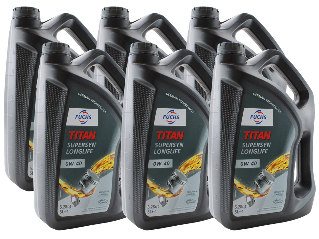 Set of 6 Fuchs TITAN SUPERSYN LONGLIFE SAE 0W-40 Engine Oil 5L for BMW Benz