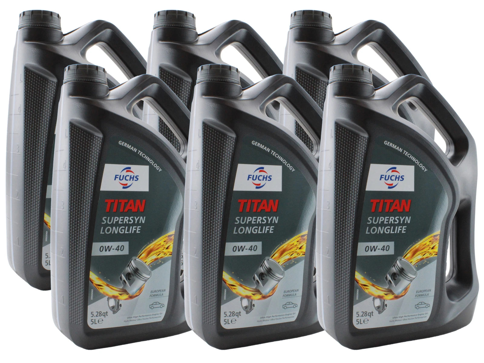 Set of 6 Fuchs TITAN SUPERSYN LONGLIFE SAE 0W-40 Engine Oil 5L for BMW Benz