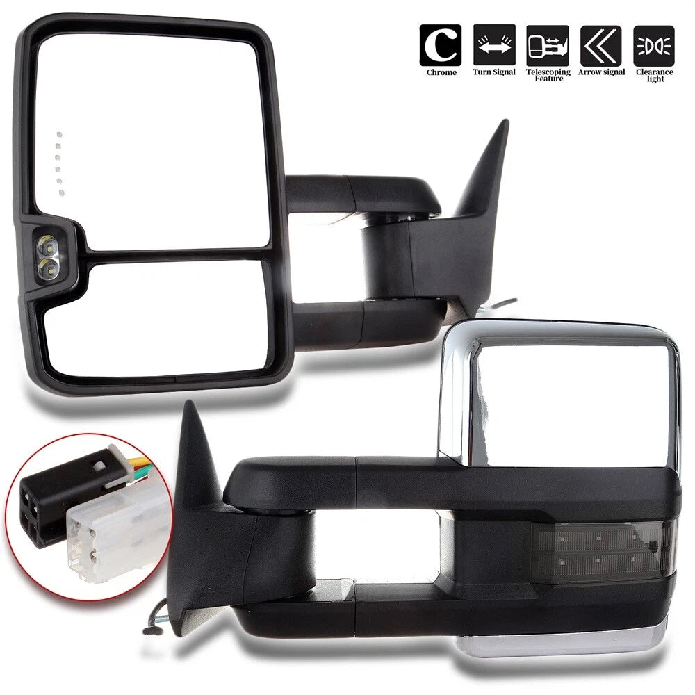 Set of 2 Power Chrome Smoke LED Signal Towing Mirrors for GMC 1500 2500 3500 (1988–1998)