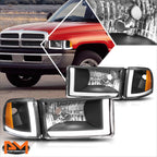 Dual L-Bar LED Headlight for Dodge Ram (1994–2002) - Black Housing, Amber Corner