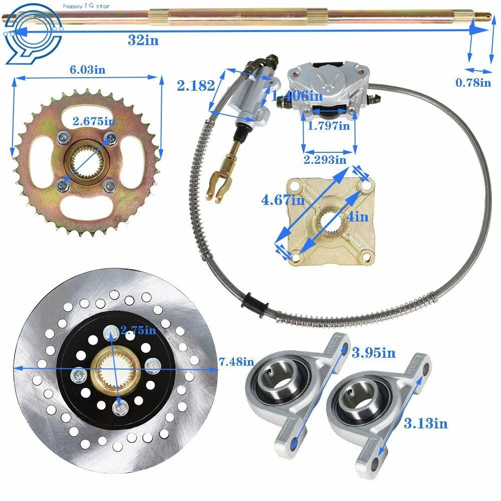 Rear Live Axle Kit Brake Assembly for Go Kart ATV (Fits Various Models)