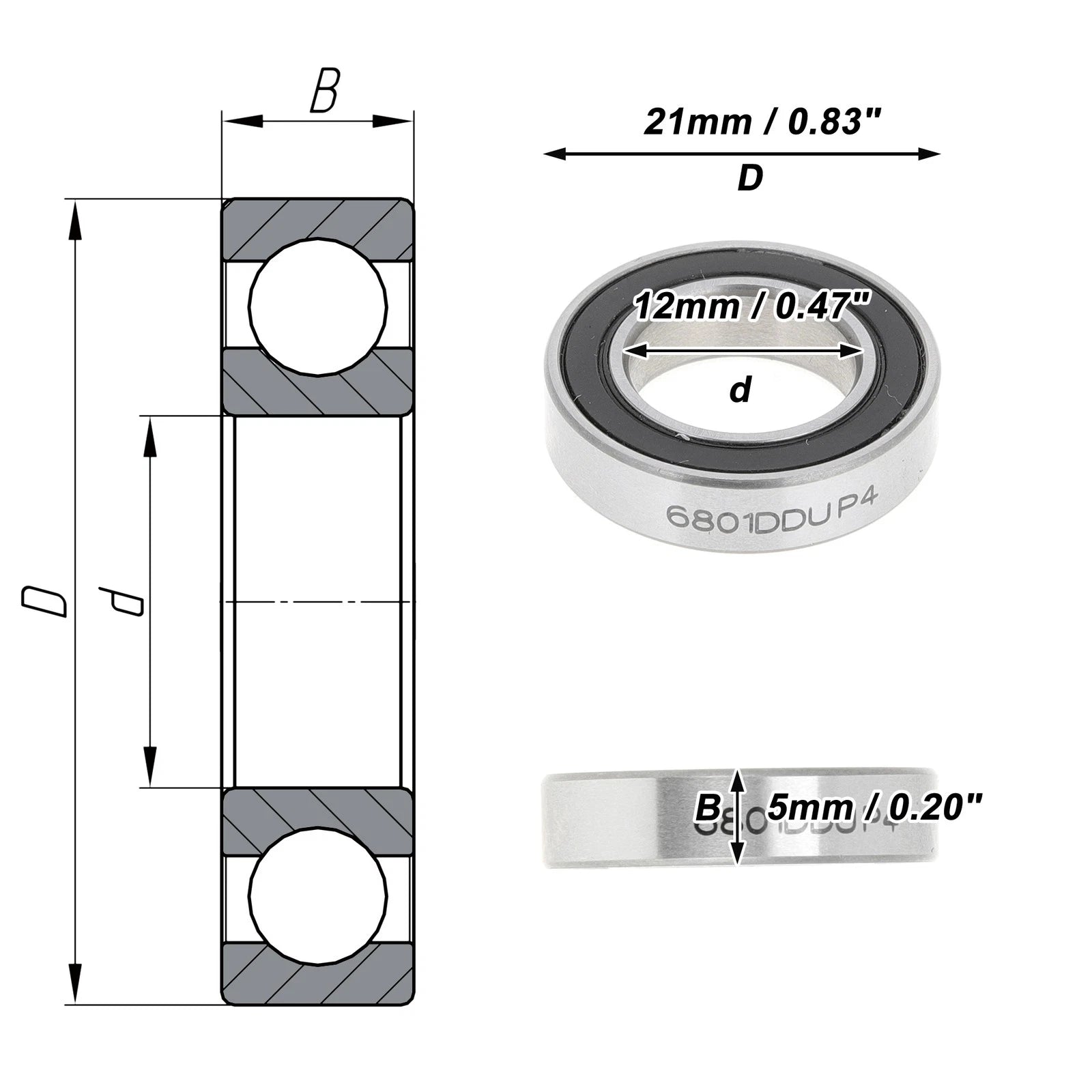 Deep Groove Ball Bearing P4 for Scooter Skateboard Wheel (12x21x5mm)
