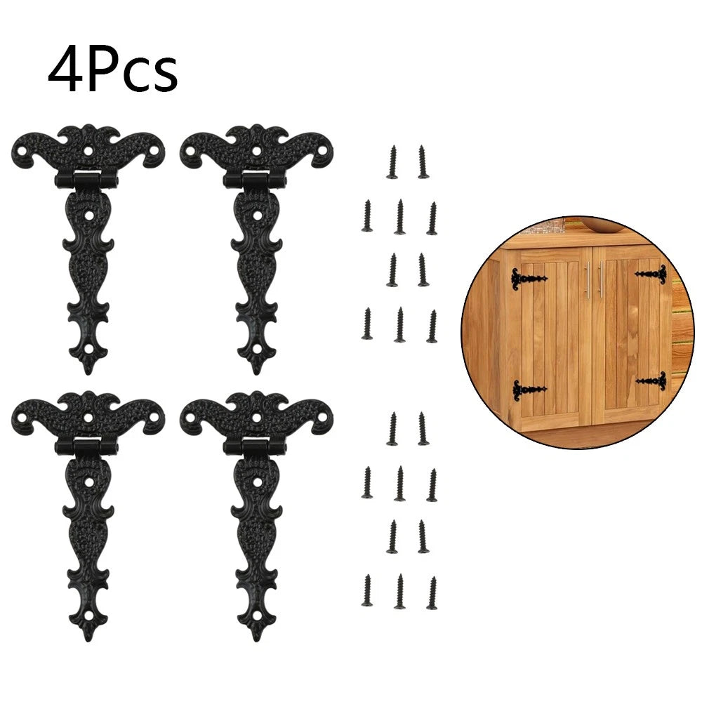 Set of 4 Black T-Strap Hinges for Cabinet Door Jewelry Box