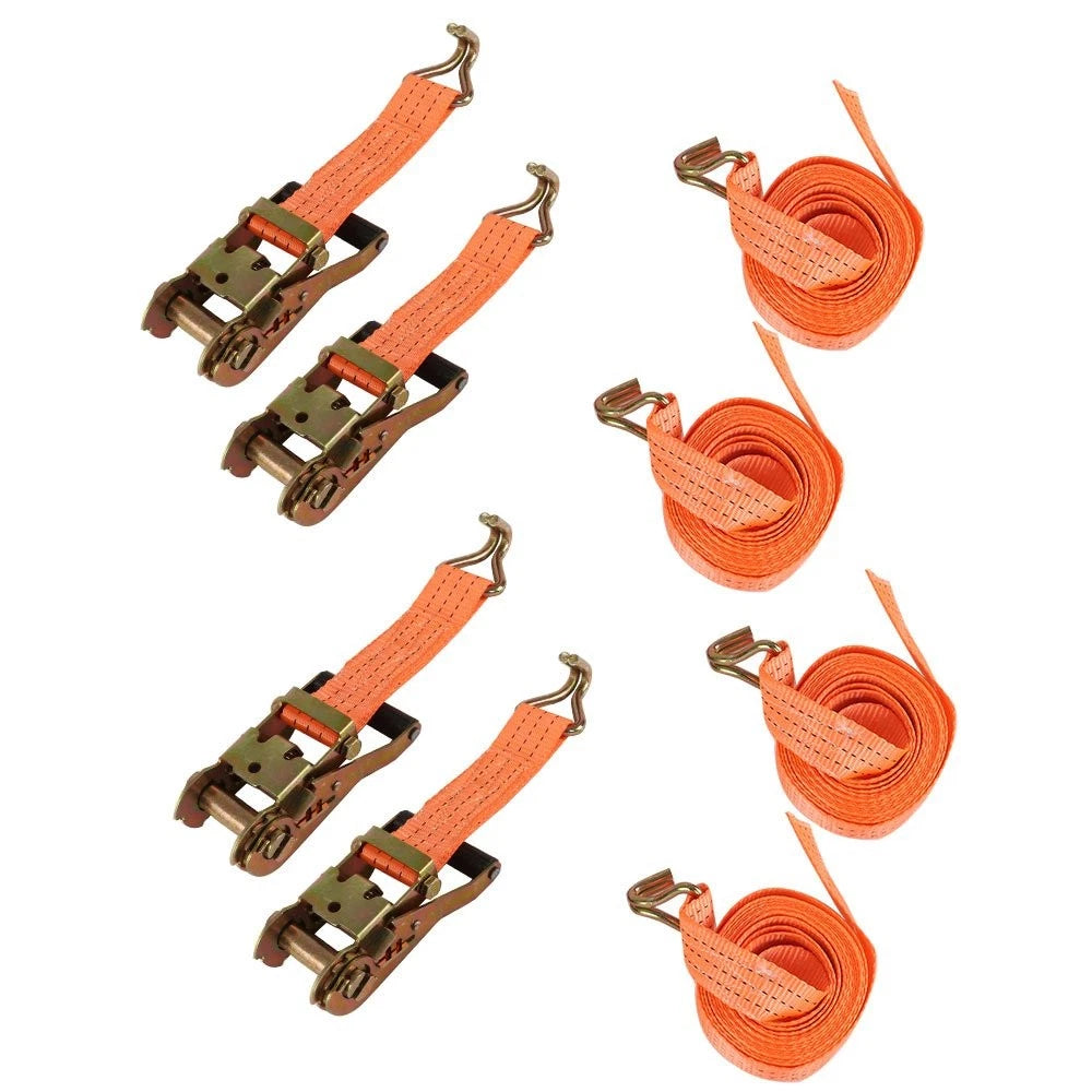 Set of 4 Heavy Duty 1.5" x 15' Ratchet Straps with J Hook