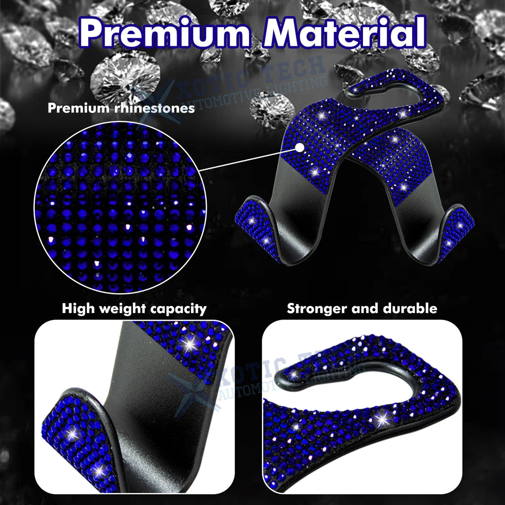 Bling Rhinestone Auto Back Seat Hanger Rear Headrest Hook for Universal Fit (2 Packs)