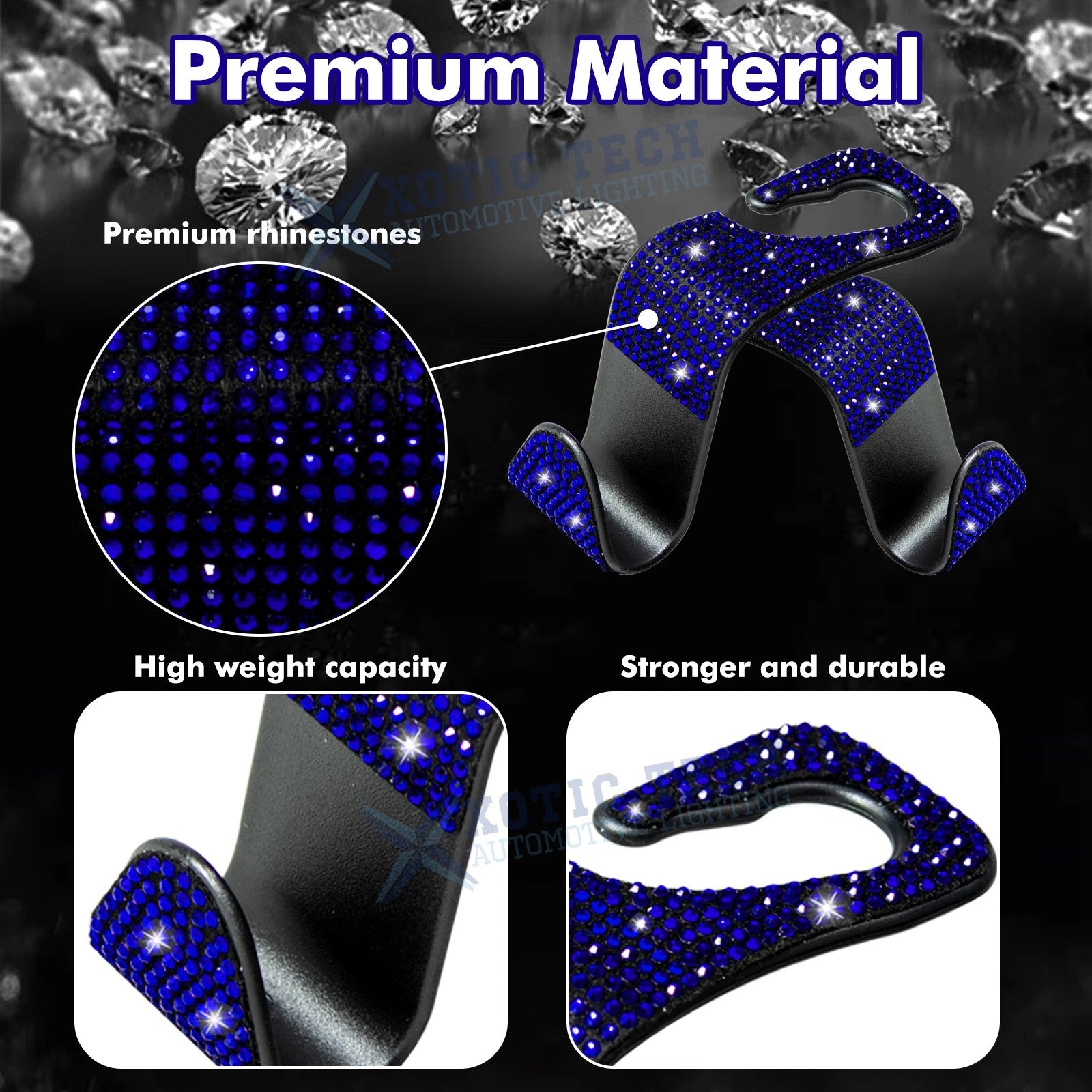 Bling Rhinestone Auto Back Seat Hanger Rear Headrest Hook for Universal Fit (2 Packs)