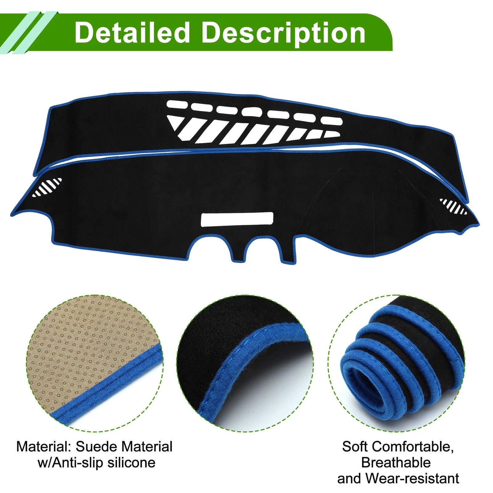 Dashboard Cover Mat for Audi A3 (2014–2020) Sun Protector Black Blue