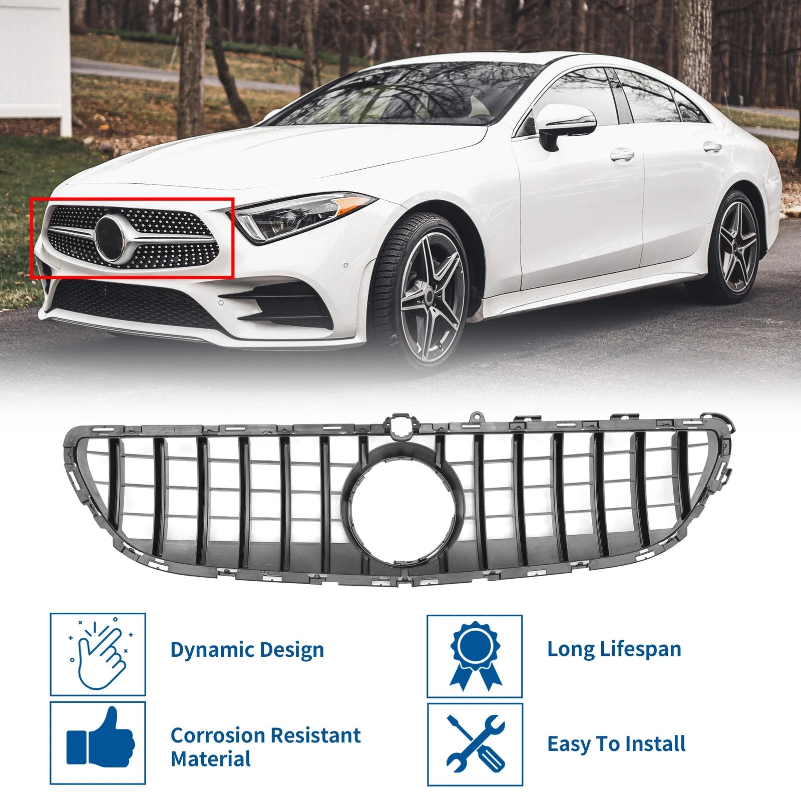 Front Upper Bumper Grille for Mercedes-Benz CLS400 (2015–2018) Black