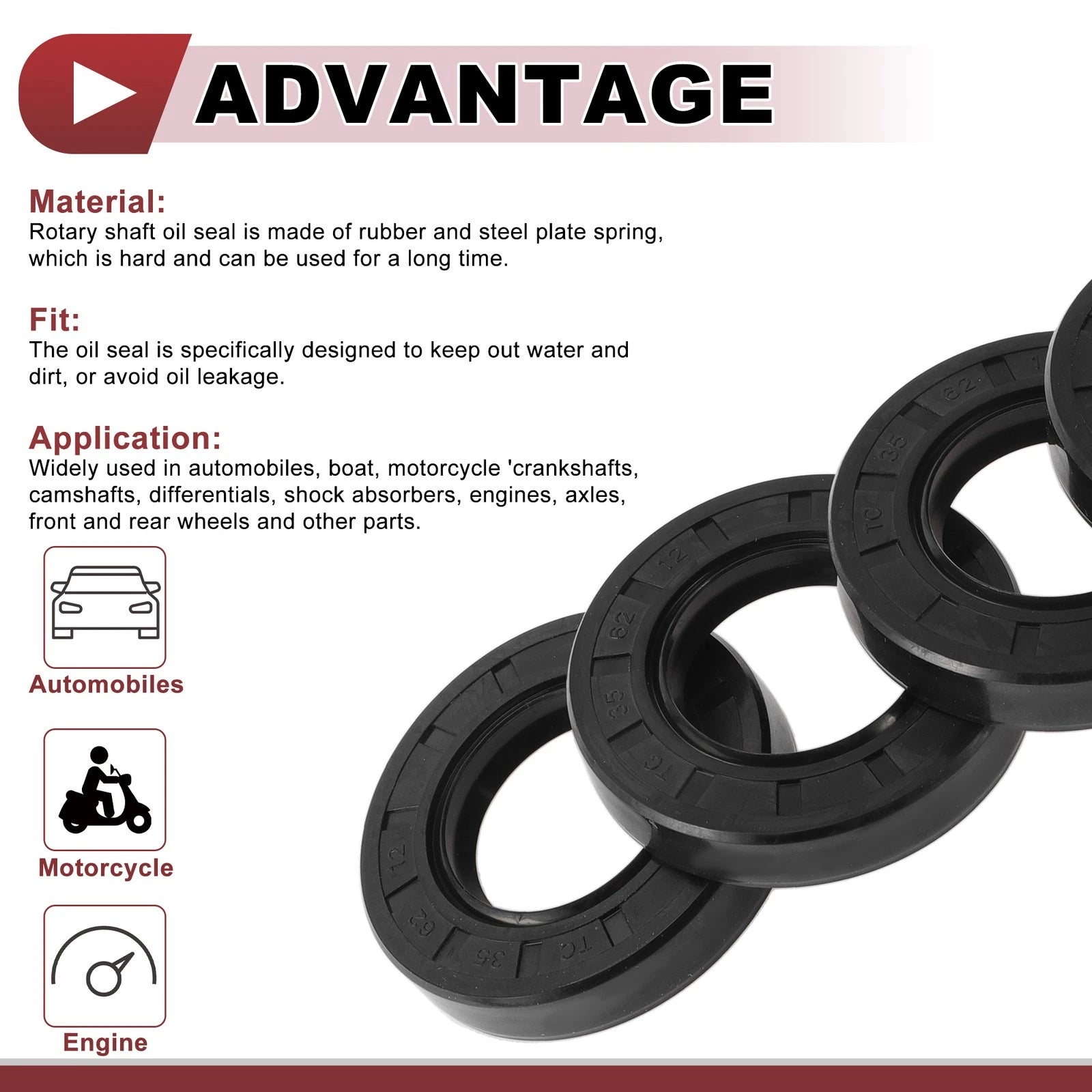 Set of 5 Rotary Shaft Oil Seals 35x62x12mm Nitrile Rubber 672668828786
