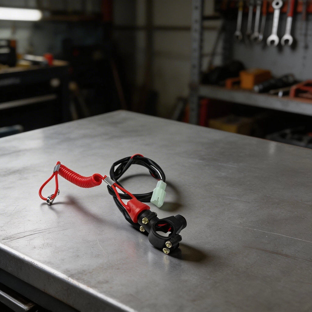 Compact Engine Stop Button with Tether for ATV Motorcycle