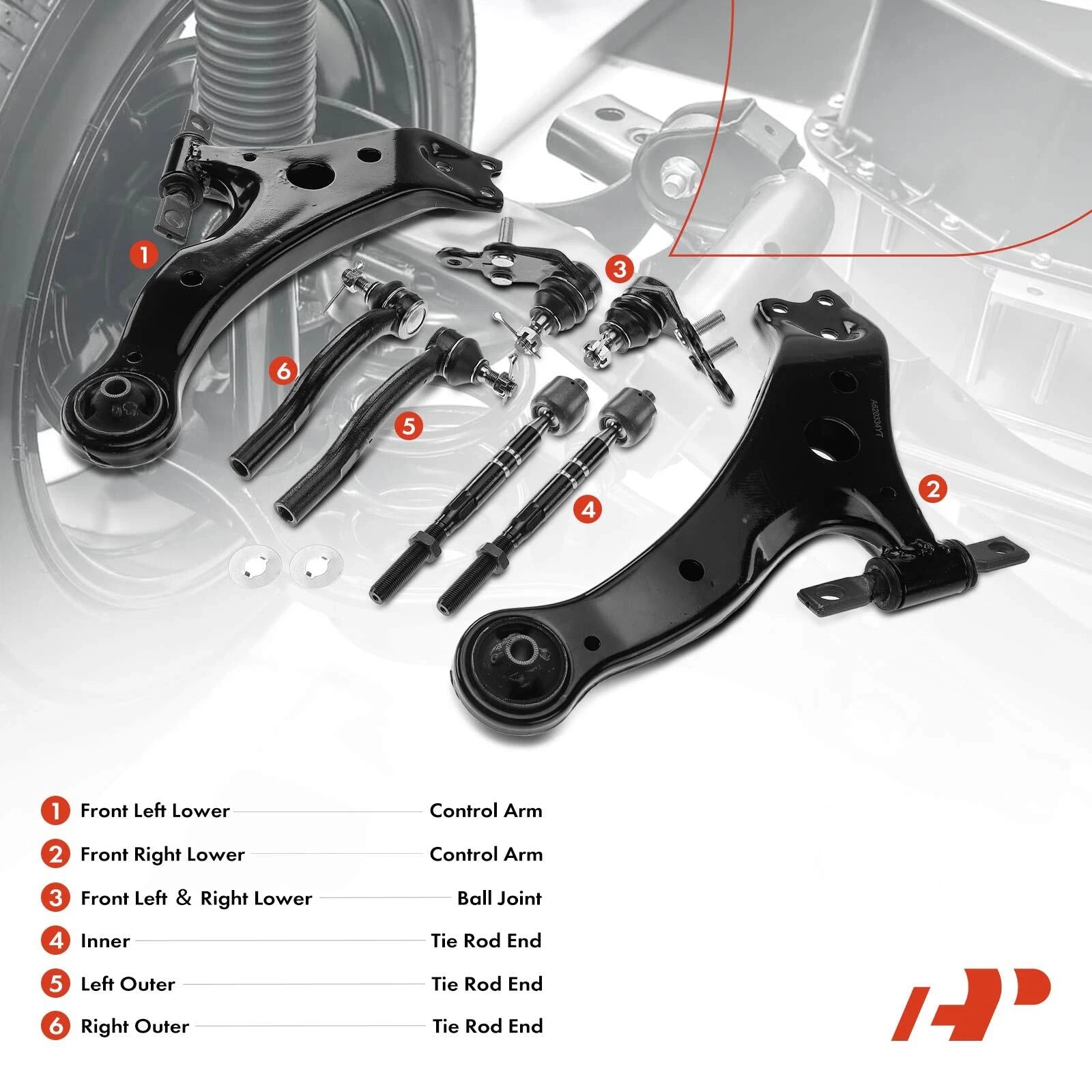 Front Lower Control Arm Ball Joint and Tie Rod for Toyota Camry (2007–2011)