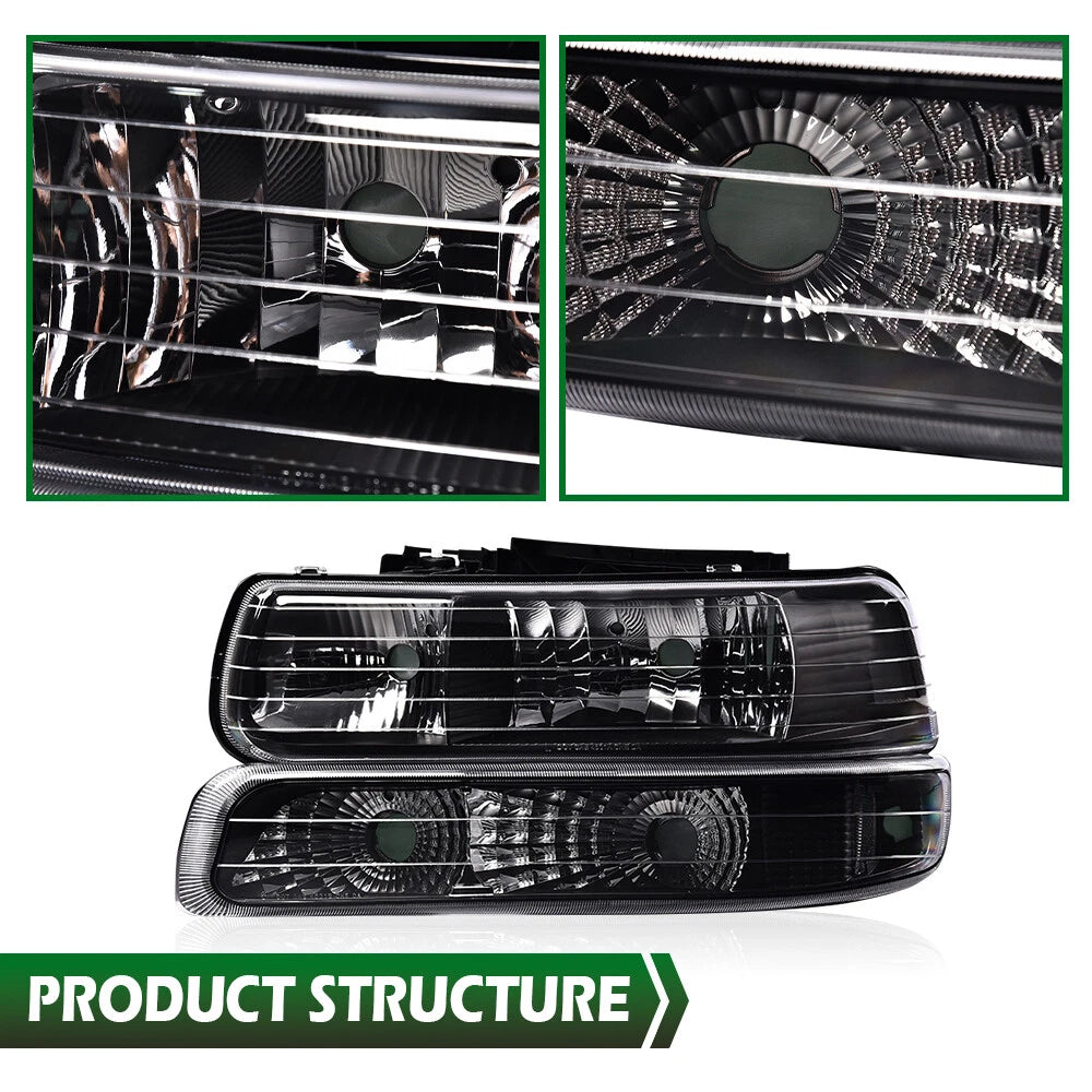 Pair Clear Lens Black Housing Headlights for Silverado/Suburban (1999–2006)