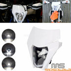 1X LED Headlight & White Cover for KTM 450/500 EXC, FREERIDE 250 F (2017-2023)