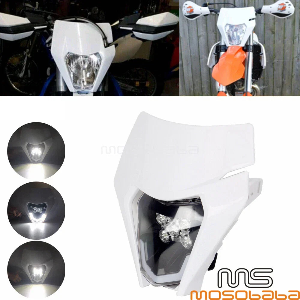 1X LED Headlight & White Cover for KTM 450/500 EXC, FREERIDE 250 F (2017-2023)
