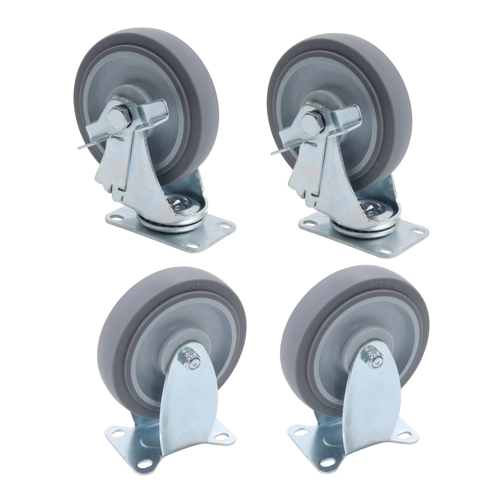 Set of 4 Heavy Duty 5" Rubber Caster Wheels with Brakes