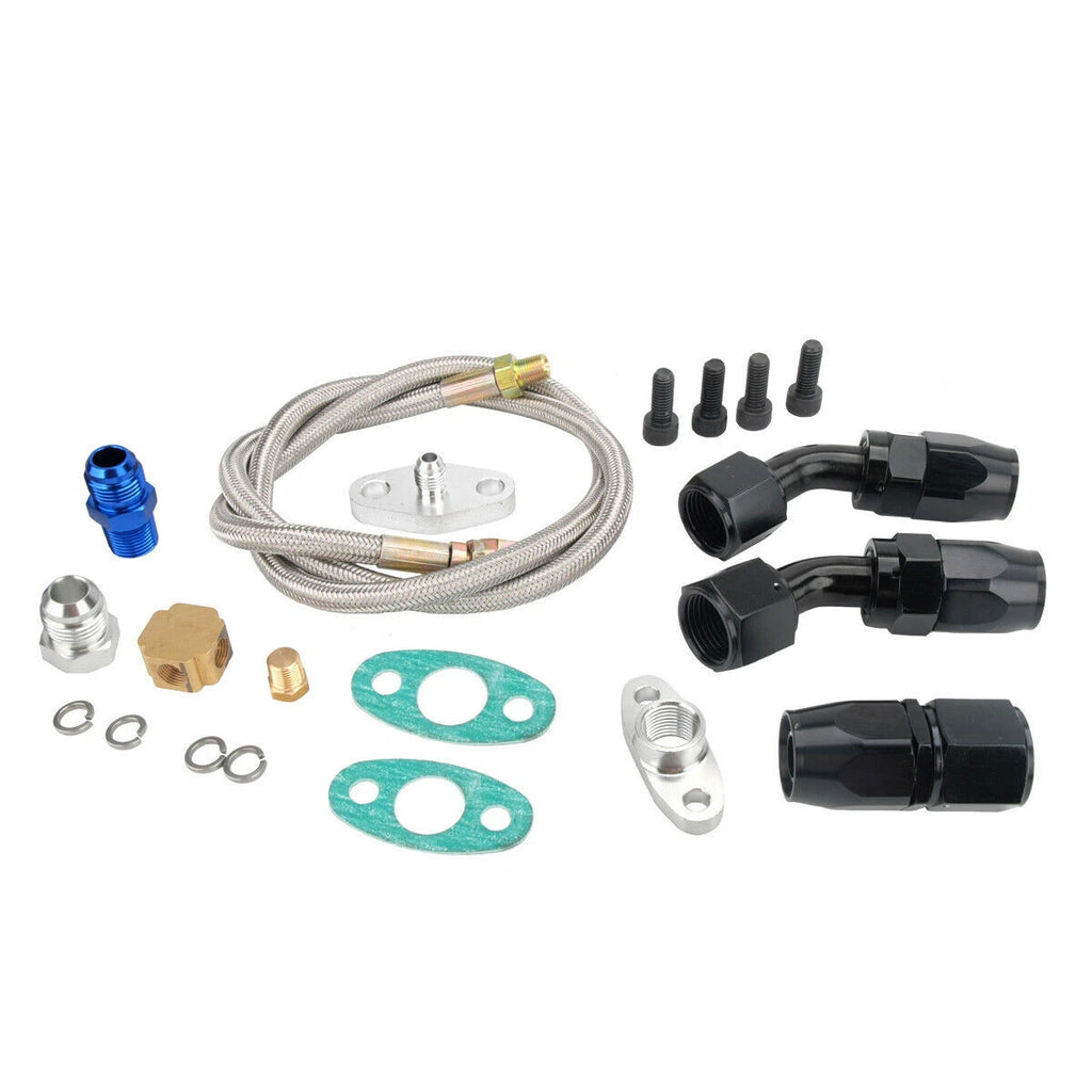 Turbo Oil Line Kit for Universal T3 T4 T04E (Feed + Return + Drain Flange)