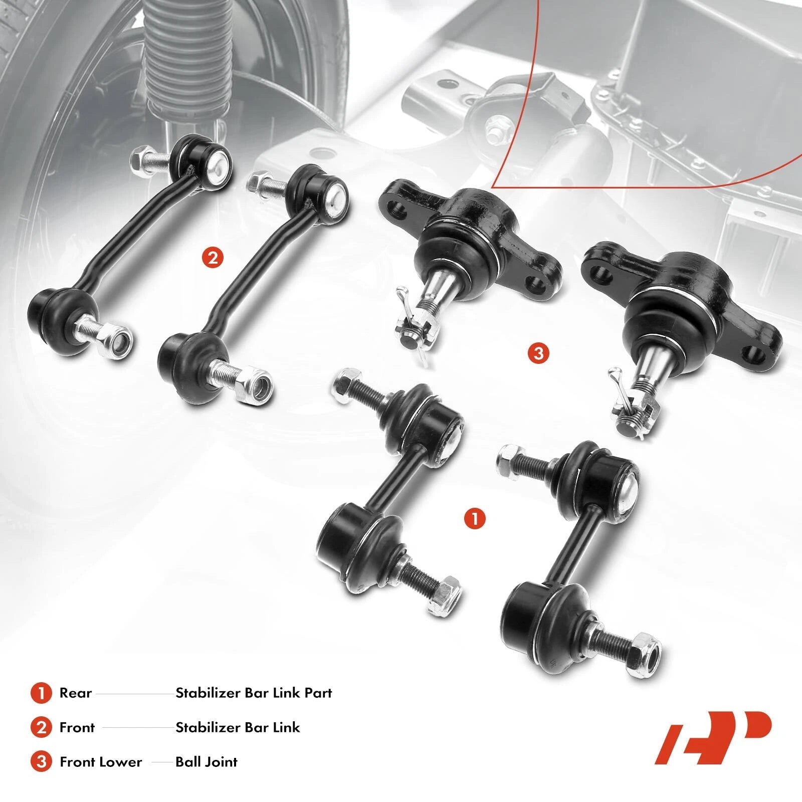 Set of 6 Ball Joints & Sway Bar Links for Hyundai Azera Sonata