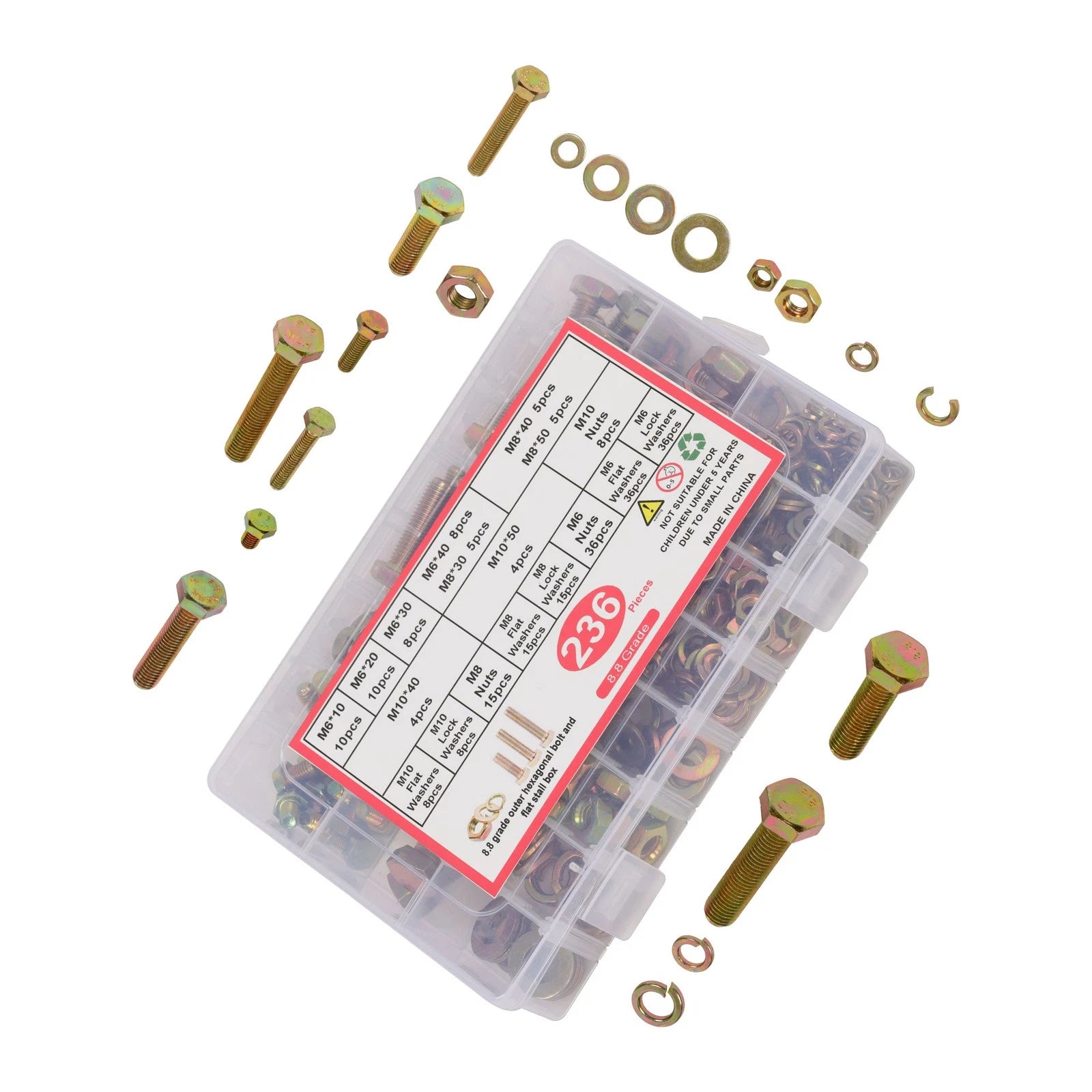 236PCS Metric Bolt and Nut Assortment for Automotive Applications