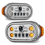 Chrome Amber Halo Ring LED Dual Projector Headlight for Peterbilt 359 (1967–1987)