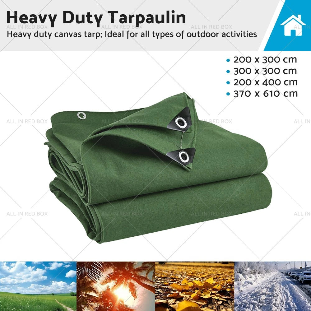 Heavy Duty Canvas Tarp 300x300cm Waterproof Sun Blocked Dustproof