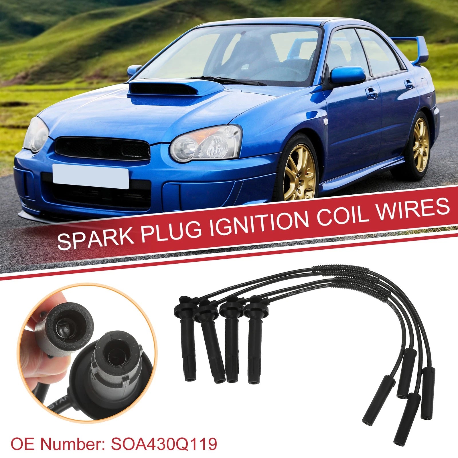 Set of 4 Spark Plug Wire Ignition Coil Cables No.SOA430Q119 for Subaru Baja, Forester (2003–2008)