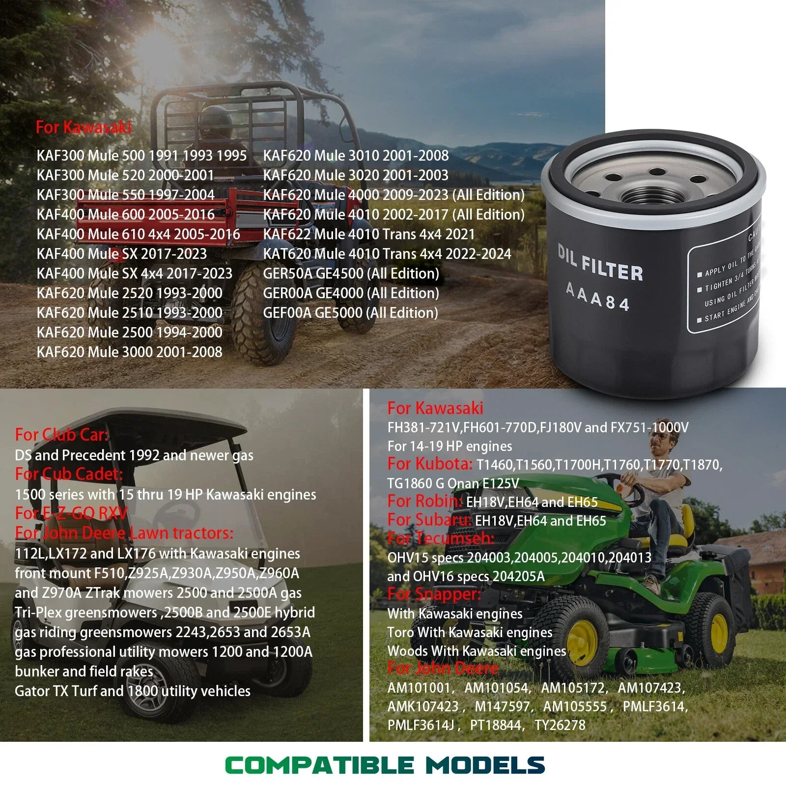 Oil Filter 3x for Kaw/John Deere/Subaru/E-Z-GO