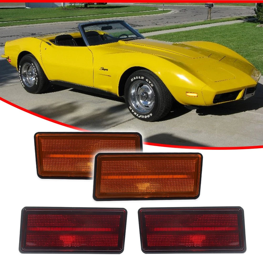 4X Amber Front & Red Rear LED Side Marker Lights for Chevy Corvette C3 (1974–1979)