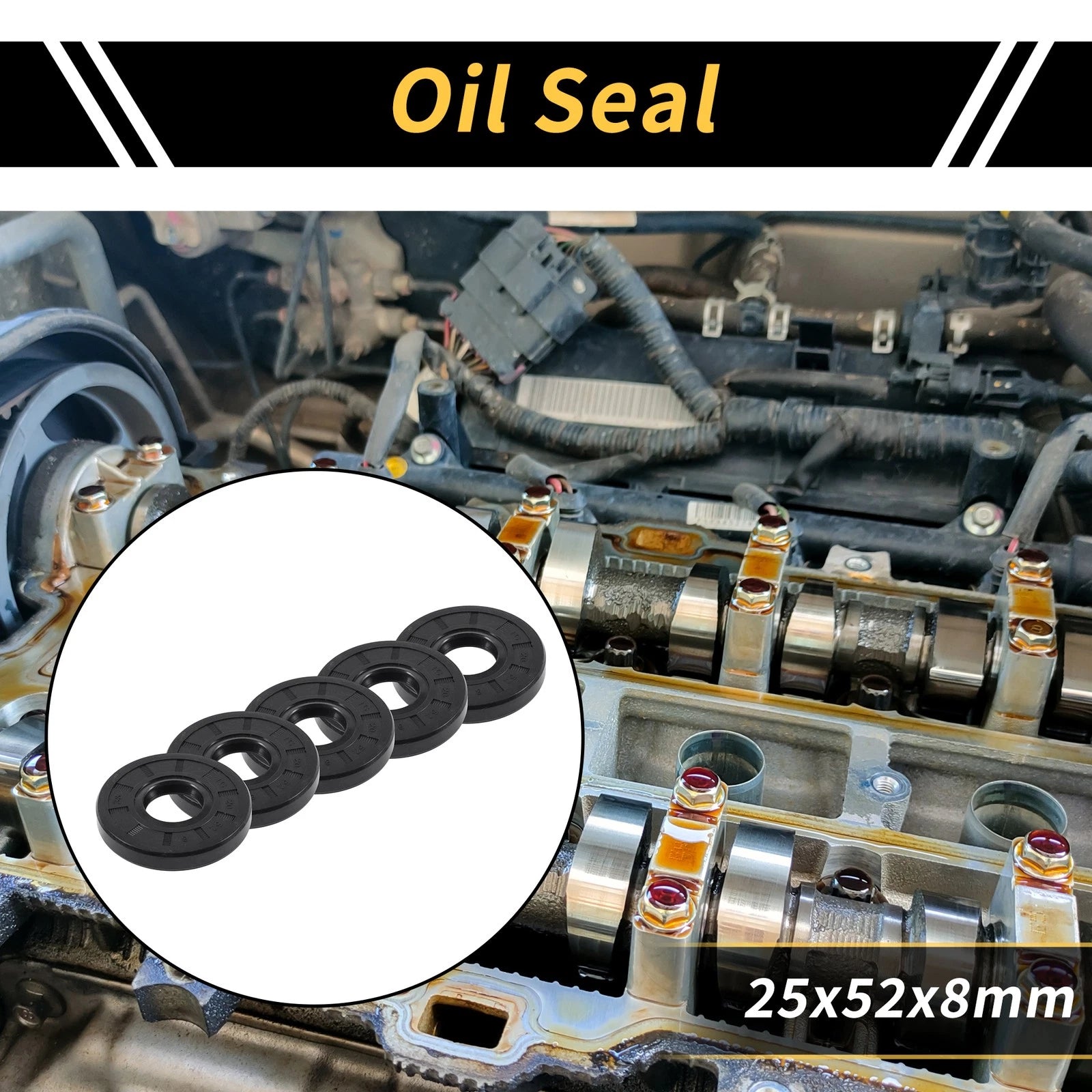 Set of 5 Oil Seal Rotary Shaft Seal NBR Rubber 25x52x8mm