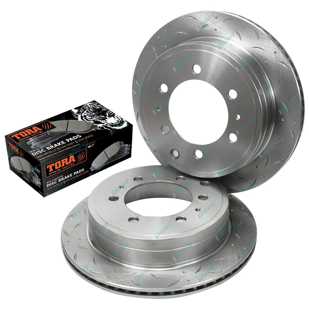 Rear Disc Rotors & Brake Pads Slotted Drilled for Toyota Prado 120 Series (2002-2009)
