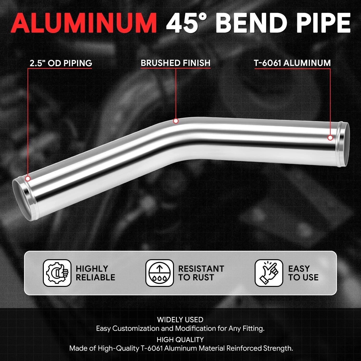 2.5" OD Aluminum Intercooler Pipe Exhaust Turbo Hose for