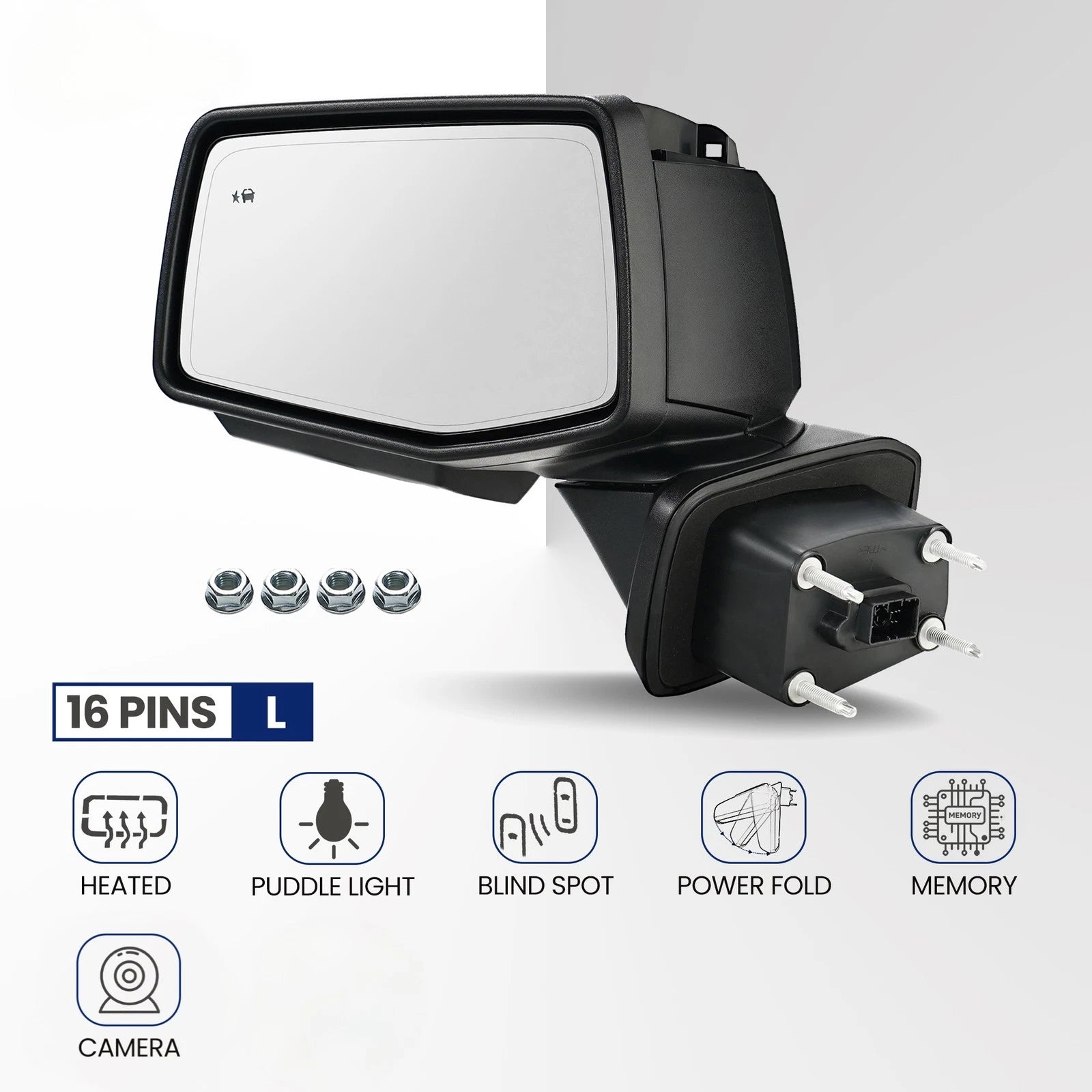 Side Mirror with Camera for Chevy Silverado 1500 (2019–2024) 16 Pin Left