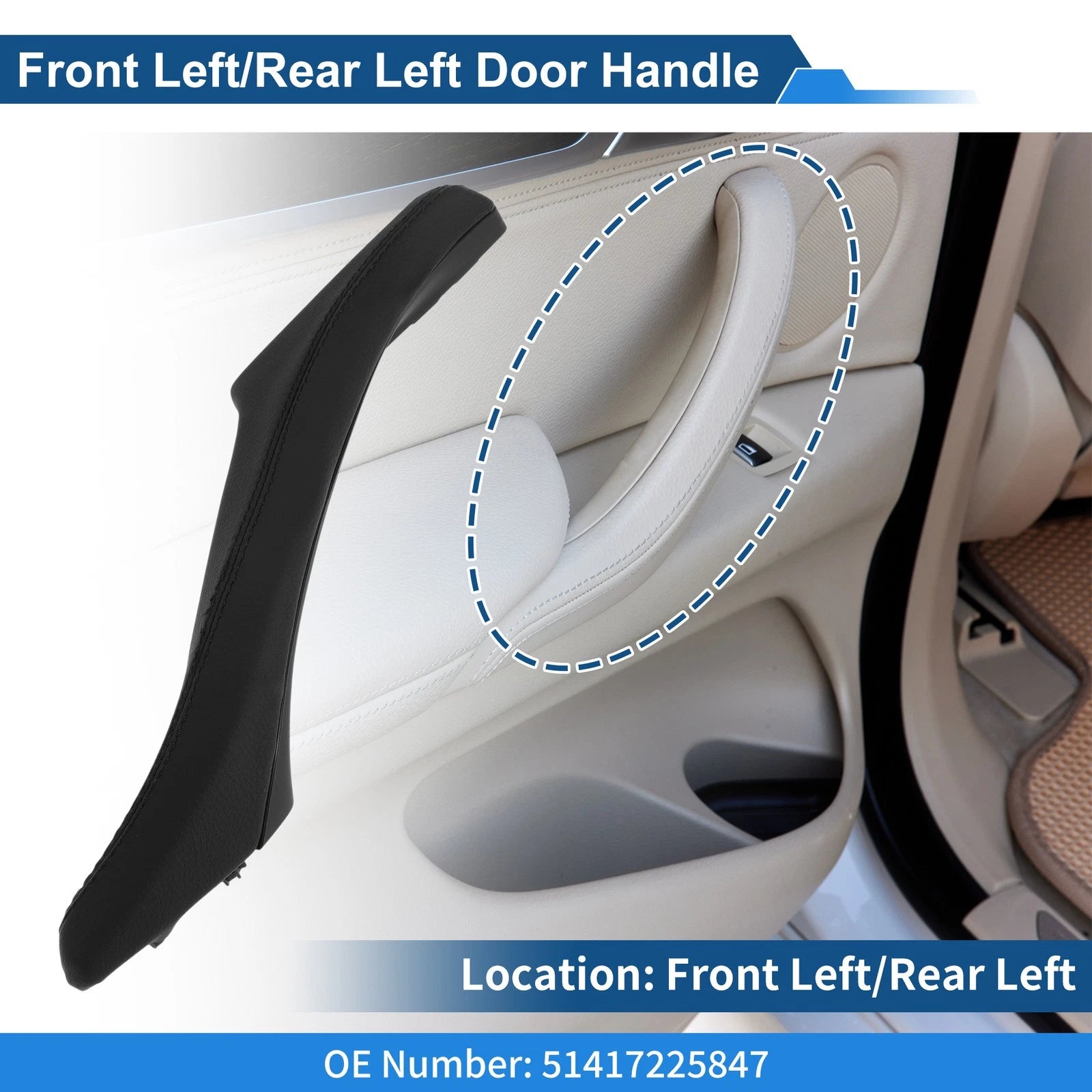 Inner Door Panel Handle for BMW F10 F11 F18 (2010–2017) No. 51417225847 Black