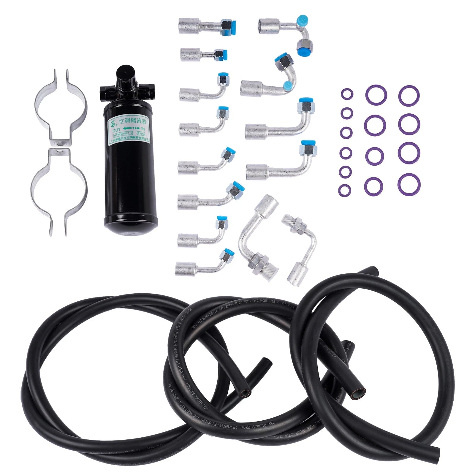 Universal 134a Air Conditioning Hose Kit with R-Ring, Fittings & Drier