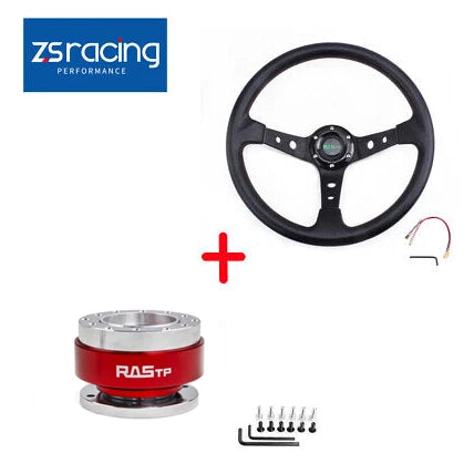 Deep Dished Red Racing Steering Wheel for Universal Fit