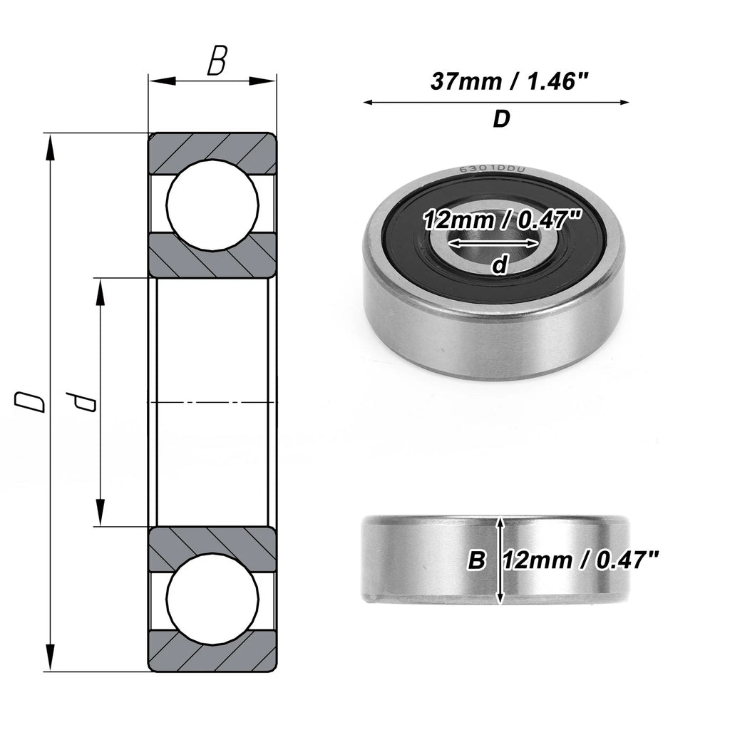 6301DDU Deep Groove Ball Bearing for Scooter Skateboard Wheel (12x37x12mm)