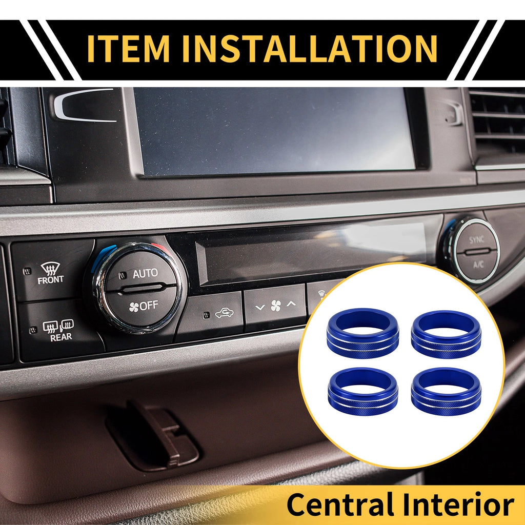 Set of 4 Air Conditioner Heater Switch Knob Cover Rings for Toyota Tacoma (2020–2023) Blue