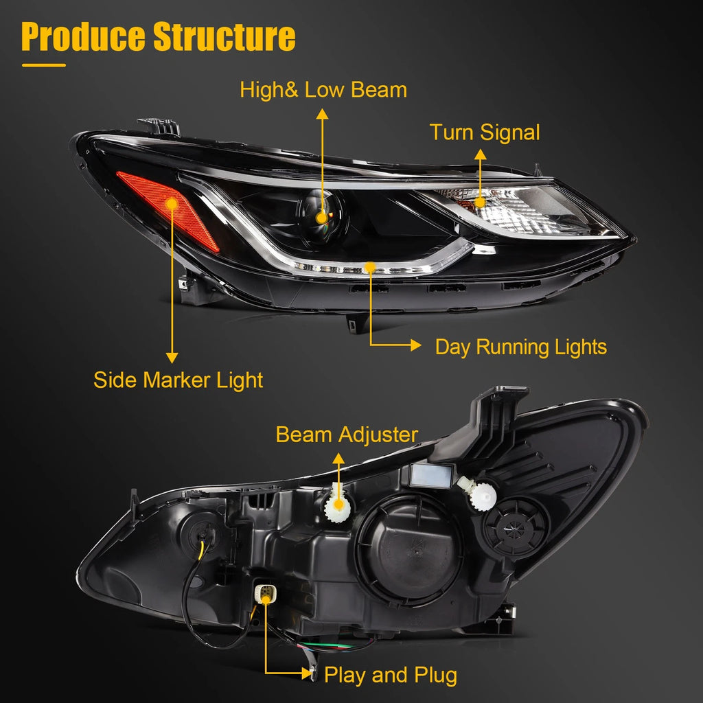 Pair Headlight Assembly for Chevy Cruze (2016–2019) LED DRL