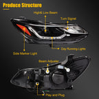Pair Headlight Assembly for Chevy Cruze (2016–2019) LED DRL