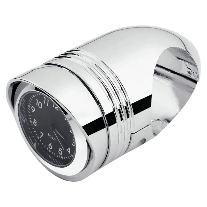 1 1/4" Chrome/Black Handlebar Mount Clamp Clock for Harley