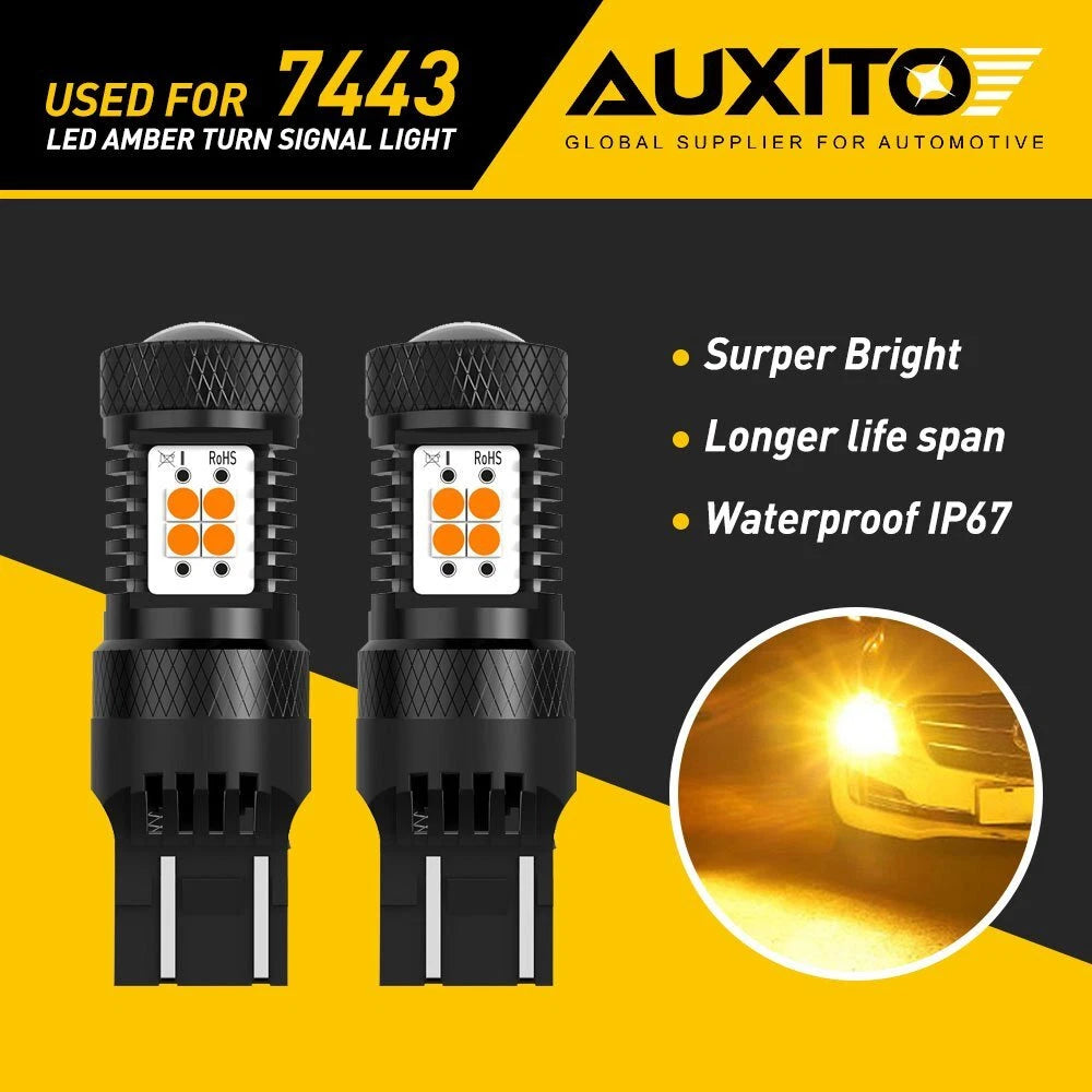 2X AUXITO 7443 7440 Amber LED Turn Signal Light Bulbs for