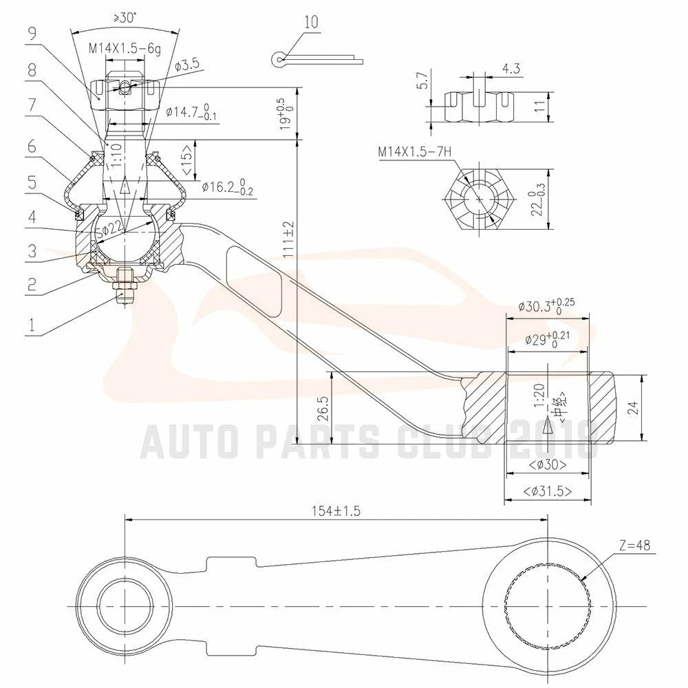 Set of 10 Front Tie Rods Ball Joints Pitman Arm for Toyota Pickup 4WD (1992–1995)