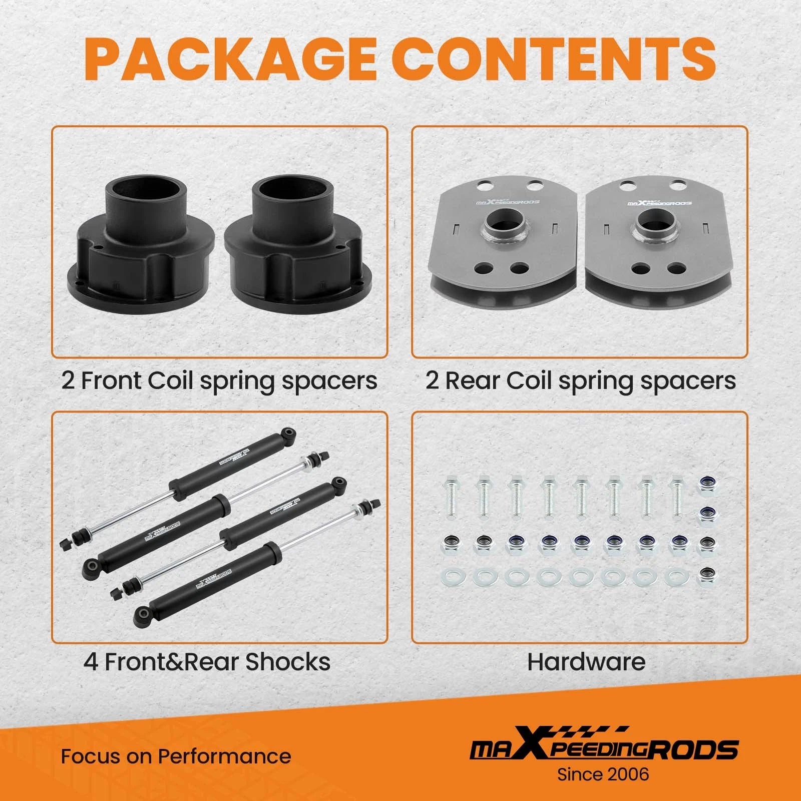2.5" Front 1.5" Rear Lift Kit with Coil Spring Spacers for Ram 2500 4WD (2014–2022)